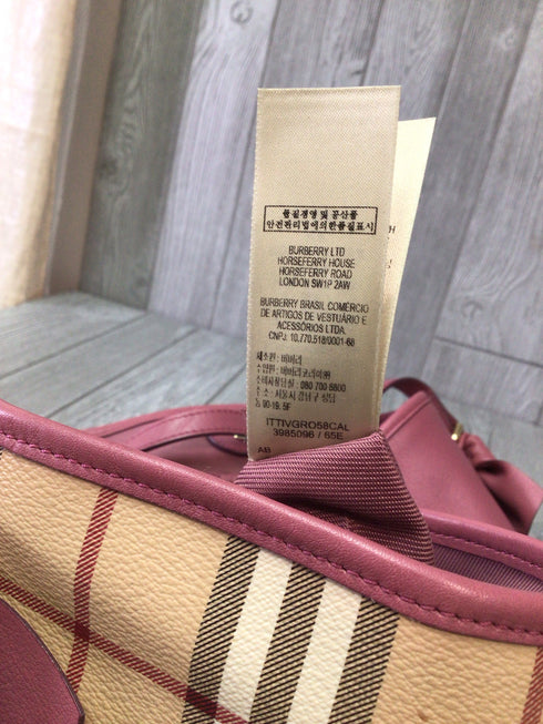 Burberry Haymarket Canter Panel Bow Tote Small Raspberry
